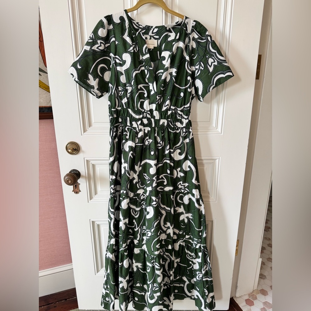 Anthro Green and White Midi Dress